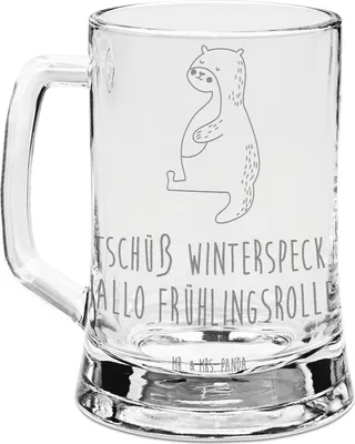 Produktbild von Mr. & Mrs. Panda Seidel Otter Bauch - Transparent - Geschenk, Sportmuffel, Winterspeck, Bierkrug Glas, Seeotter, Krug, Essen. Foodlover, Mit Gravur, Humpen, See