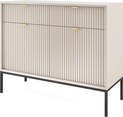Produktbild von Kommode: 2 Schubladen, 2 Türen, Kaschmir, Schwarz, 104 x 83 x 39 cm, goldene Griffe