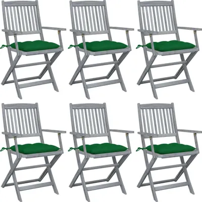 Produktbild von HOMMIE© Outdoor-Stuhl ,Klappbare 6er Set Gartenstühle mit Kissen Massivholz Akazie Relaxsessel Armlehnstuhl & schlichten Design