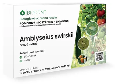 Obrázek produktu pro BIOCONT LABORATORY, spol. s r.o. Dravý roztoč proti třásněnkám, molicím a sviluš. (2500 ks) - Amblyseius swirsky