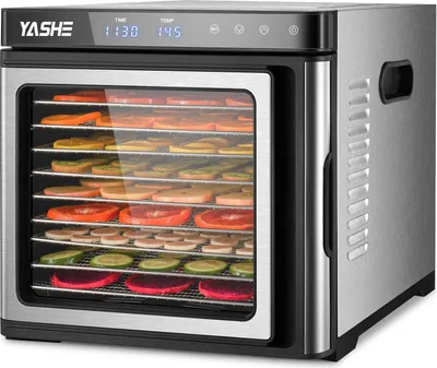 Produktbild von Edelstahl Dörrautomat, 1000W Dörrgerät für Obst und Gemüse mit LED-Anzeige, präziser Temperaturregelung, 48-Stunden-Timer, 9 Edelstahlschalen, 2