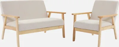 Immagine prodotto di sweeek - Divano a 2 posti + poltrona con rivestimento in velluto a coste, gambe in legno - Crema