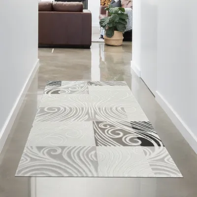 Image de Tapis Gris à carreaux pour une décoration intérieure élégante Taille - 80 x 300 cm