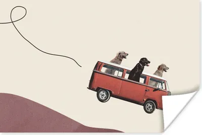 Produktbild von MuchoWow® Poster Hund - Retro - Bus 180x120 cm - Fotoplakat