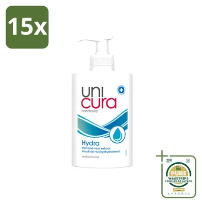 Productafbeelding van 15 x Unicura Hydra vloeibare zeep - Hydraterend - 250 ml - Voordeelverpakking - 15 stuks