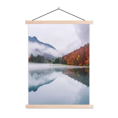 Produktbild von MuchoWow® Textilposter Herbst - Nebel - Wasser - Landschaft 120x160 cm mit holzfarbenen Rahmen - Plakatkarton