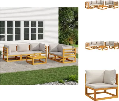 Produktbild von vidaXL 6-tlg. Garten-Lounge-Set mit Hellgrauen Kissen Massivholz -  Gartenmöbel-Sets