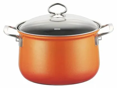 Braadpan 20 cm, Emaille, 3,5 l, mit Glasdeckel, Orange, Induktion
