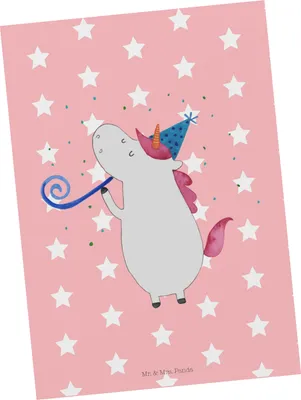 Produktbild von Mr. & Mrs. Panda Postkarte Einhorn Party - Rot Pastell - Geschenk, Unicorn, Geburtstag, Einhörner, Alkohol, Fotokarte, Club, bildkarte, Postkarten, Grußkarte