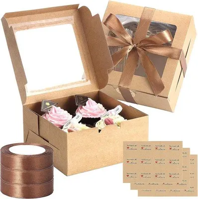 Produktbild von Famanu Cupcake-Boxen 30 Stück mit Fenster - für Weihnachten, Babyshower, Hochzeit