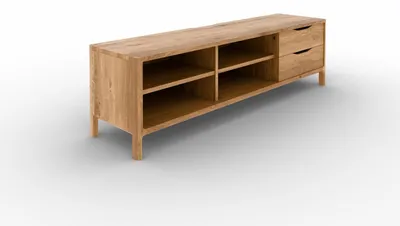 Produktbild von TV-Board Swig aus Wildeiche massiv geölt 160x50 mit 2 Schubladen und 4 Fächern