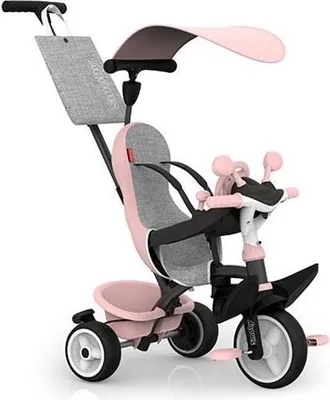 Immagine prodotto di Triciclo, Smoby Baby Driver Rose, 3 in 1, maniglione regolabile per i genitori, da 10 mesi a 3 anni, rivestimento lavabile, ruote silenziose, freno di stazionamento