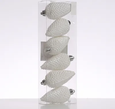 Christbaumschmuck ZAPFEN - Weihnachtsbaumschmuck - bruchfest - glitzernd - H: 8cm - weiß - 6er Set