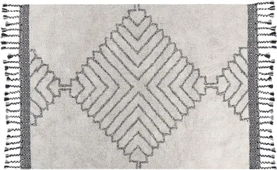 Produktbild von BELIANI Teppich Weiß / Schwarz Baumwolle 140 x 200 cm Rechteckig Geometrisches Muster Boho mit Fransen Fußbodenheizug Geeignet Wohnzimmer Flur