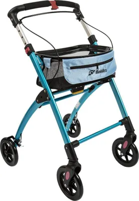 Produktbild von FabaCare Indoor Rollator Jaguar, schmal mit Tablett, Leichtgewicht Wohnungsrollator faltbar, Heimrollator, bis 100 kg, Hellblau