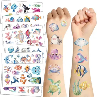 Productafbeelding van Tijdelijke tatoeages van zeedieren, 10 vellen, 16 x 12 cm, geschikt voor kinderfeestjes