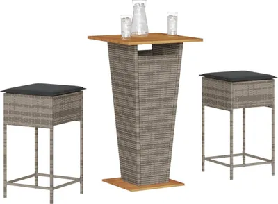 Produktbild von Möbel 3-tlg. Gartenbar-Set mit Kissen Grau Poly Rattan - Gartenmöbelgarnituren 3261478