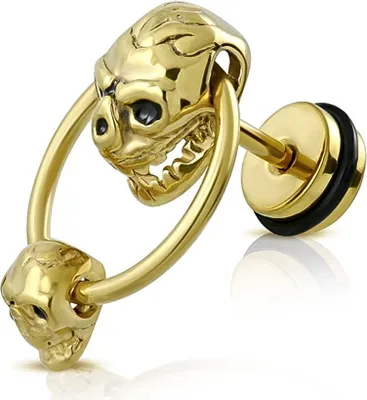 Produktbild von Fake Plug Edelstahl Totenkopf Türklopfer Fakeplug Ohr Piercing Ohrstecker Damen Herren Autiga® gold