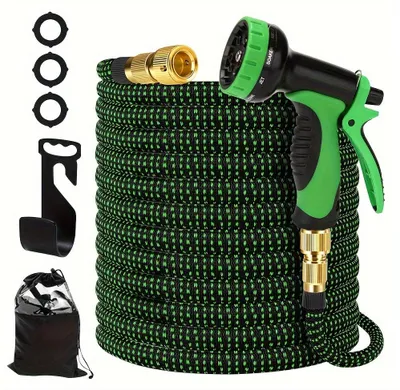Immagine prodotto di Tubo da giardino estensibile da 15 metri - Set di tubi da giardino - Carrello per tubo da giardino - Tubo da giardino antitorsione - Tubo da giardino in PVC