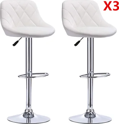 Produktbild von 6er Set  Barhocker mit Lehne  aus Kunstleder 360° drehbar höhenverstellbar - Barstuhl, Küchenhocker weiß