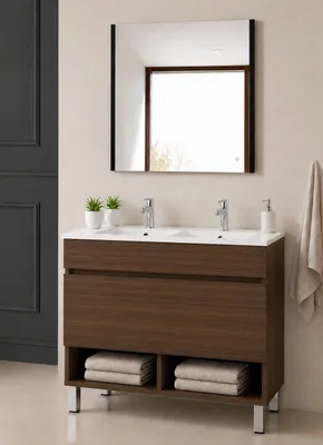 ORIGEN BATH NEBARI Badmöbel mit Füßen und Waschbecken 120x45 cm, Tea-Esche