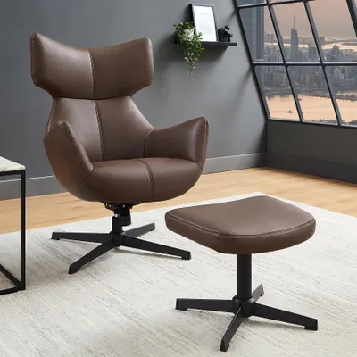 Produktbild von riess-ambiente Hocker VOGUE 45cm braun schwarz Kunstleder Metallbeine drehbarer Fußhocker