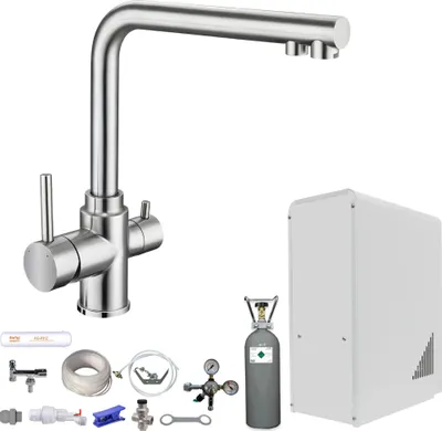 Produktbild von Sprudelwasser Tafelwasseranlage BieTal® BT-10U 3-Wege L Hahn Edelstahl & 6kg CO2