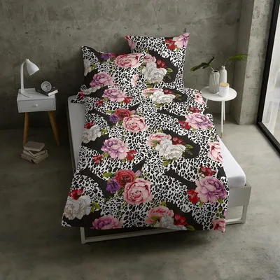 Produktbild von Casatex Satin Bettwäsche Neldy schwarz-rose 155x220 cm + 80x80 cm