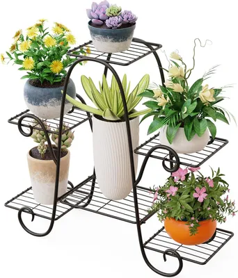 Produktbild von Pflanzenständer Blumenständer Pflanzenetagere Blumenregal Blumentreppe für Wohnzimmer Innen Außen Balkon Garten Terrasse - schwarz