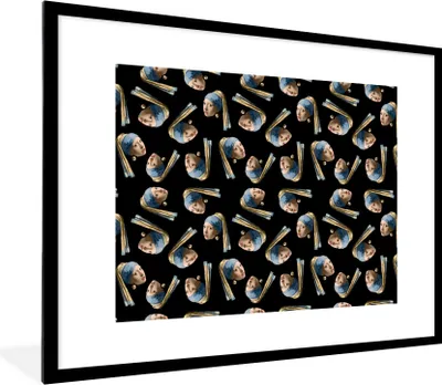 Produktbild von MuchoWow® Gerahmtes Poster Das Mädchen mit dem Perlenohrring - Muster - Alte Meister 80x60 cm - Poster mit Schwarzem Bilderrahmen Wandposter Rahmen Foto Bilder - Schlafzimmer-Dekorationen - Fotoposter