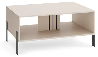 Produktbild von Couchtisch NORDIC 100 cm, Moderner Sofatisch mit Ablagefach, Design Wohnzimmertisch, Kaffeetisch mit Stauraum, Metallbeine Schwarz, Kaschmir
