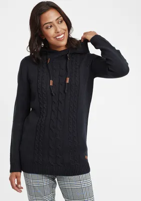 Produktbild von OXMO OXCable Damen Strickpullover Grobstrick Pullover mit Kapuze Kordelzug Rippbündchen Regular fit
