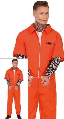 Immagine prodotto di Costume da ladro Tuta Halloween maniche tatuaggio gangster prigione, taglia: 52 - 54 (L) colore: arancione