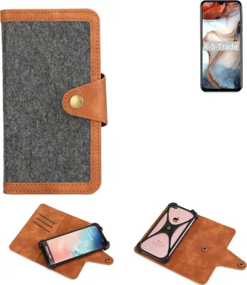 Produktbild von K-S-Trade Schutzhülle Handyhülle kompatibel mit Blackview A60 Plus Filz Hülle Kunst-Leder dunkelgrau braun (1x)