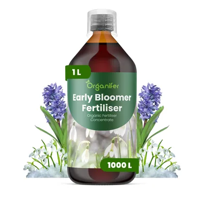 Obrázok produktu pre Early Bloomer, tekuté hnojivo, 1 L – vzorec NPK 3-4-3 – vhodné pre rastliny, ktoré kvitnú skoro – pre zdravé listy a skoré kvitnutie – podporuje rast koreňov – organické