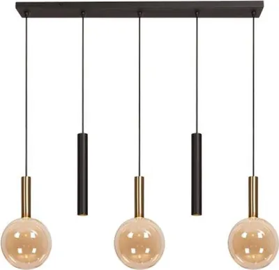 Produktbild von Pendelleuchte Metall G9 H: max. 160 cm in Schwarz Bernstein Messing 3-flammig Kugelschirm Modern