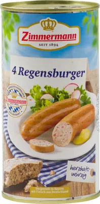 Produktbild von Food-United Knackwürste-Knackwürstchen aus Bayern Knacker Dicke 550g Dose, 4 knackige Regensburger von ZIMMERMANN Fleischwerke, Brühwürste passend für Brotzeit und Bier