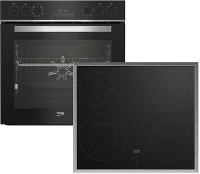 Produktbild von Beko Einbau Herdset 72L Glaskeramik Elektro Kochfeld AeroPerfect SteamShine Teleskopauszug