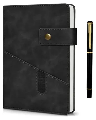 Productafbeelding van Notitieboekje en pennen set, A5, 200 pagina's, 100 g/m², gelinieerd papier, kunstleer, zwart