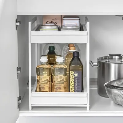 Zdjęcie produktu dla Yamazaki szafka kuchenna organizer półka wysuwana metalowa 30x45x42cm biała