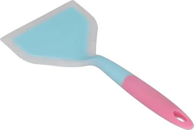 Produktbild von Kochspatel, transparent, zweifarbig, Silikon, breite Öffnung, Bratspatel, Pfannkuchenspatel, Pfannenwender für die heimische Küche (blauer Spatelkopf)