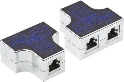 Produktbild von Geschirmter RJ45 T-Adapter 1:1 auf 1x2, Silber