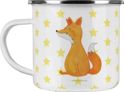 Produktbild von Mr. & Mrs. Panda Pott Einhorn Fuchs - Weiß - Geschenk, Reisebecher, Einhörner, Unicorns, Füchse, Fuchshörnchen, Unicorn, Haferl, Teetasse, Kaffeepott, Emaille Becher