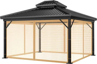Obrázek produktu pro (360 x 360 cm, hnědá) Náhradní moskytiéra pro altány, 4-dílná zástěna na zip pro terasu, zahradu a dvorek (pouze moskytiéra)