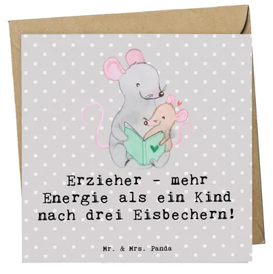 Produktbild von Mr. & Mrs. Panda Grußkarte Erzieher Energie - Grau Pastell - Geschenk, Berufsprodukte, faltkarte, Berufsalltag, Zuneigung, Aufopferung, Alltagshelden, Kreativität, Beruf