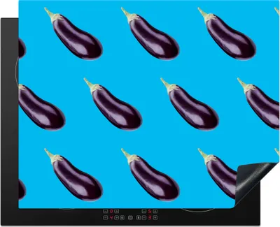 Produktbild von KitchenYeah© Herdabdeckplatte Gemüse - Aubergine - Muster - Blau , 65x52cm, Küche Deko, Glaskeramikkochfeld Herdabdeckung, Abdeckplatte fùr Kochfeld