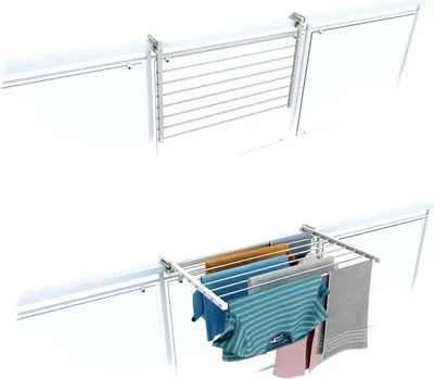Produktbild von Wäscheständer Balkon, Balkonwäschetrockner, klappbare Außenwäscheleine aus rostfreiem Stahl und Aluminium - Foxydry Duo Weiß 82 cm
