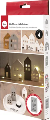 Produktbild von Rayher Silikon Gießform Lichthäuser, 14,5x26x1,7cm, 4 Formen, Box 1Stück