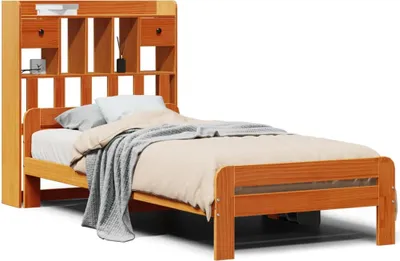 Image de Lit bibliothèque sans matelas cire marron 75x190 cm pin massif