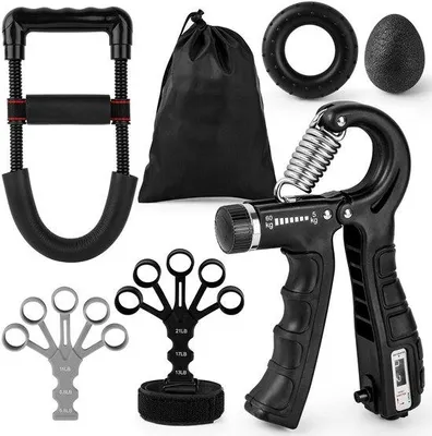 Produktbild von Ibenzoa® Verstellbares Hand- & Fingertrainerset – 6-teilig, Handtrainer 5–60 kg, Fingerbänder, Griffball & Feder-Handgelenktrainer für Griffkraft & Rehabilitation